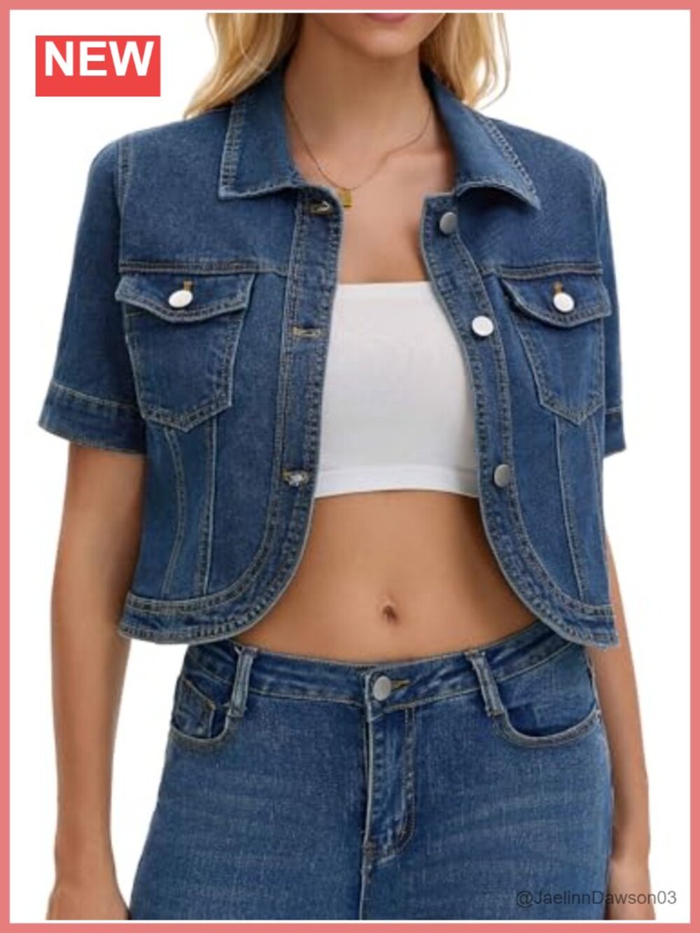 Short Sleeve Denim Jacket Crop Button Down Collared Casual Women's